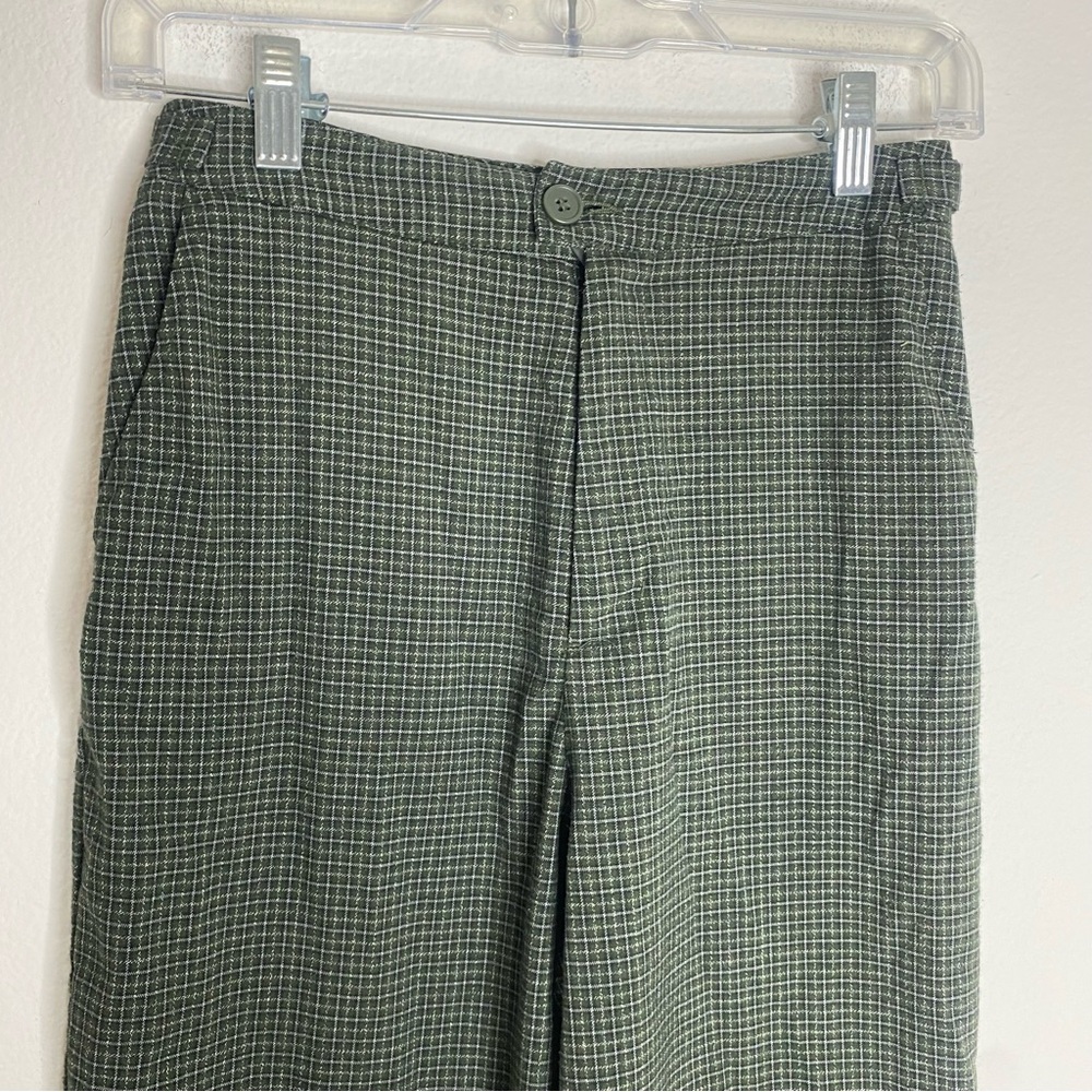 Brandy Melville Dark Green John Galt Plaid High Rise Straight Leg Pants - Picture 3 of 7